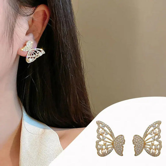 Gold-Plated Butterfly AD Studded Studs Earrings
