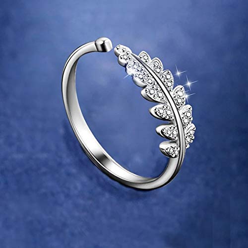 Leaf design ring in silver colour with blue background 