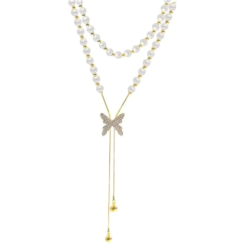 Butterfly’s Adjustable Zircon Pearl Necklace - SayToLove