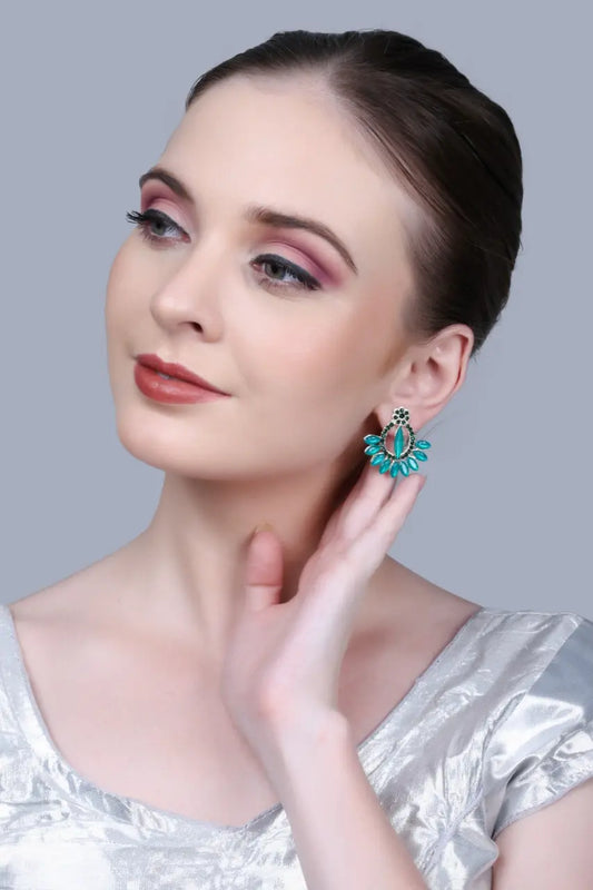 Women Silver-Plated Stone-Studded Earrings