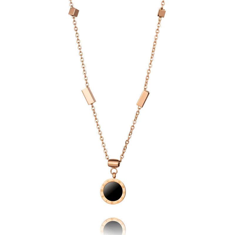 LOVE Stainless Steel Black and Shell Bezel Double Sided Necklace - SayToLove