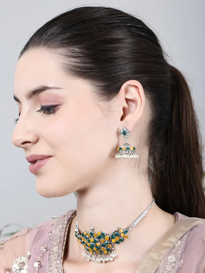 Stone-Studded Necklace & Earrings Set