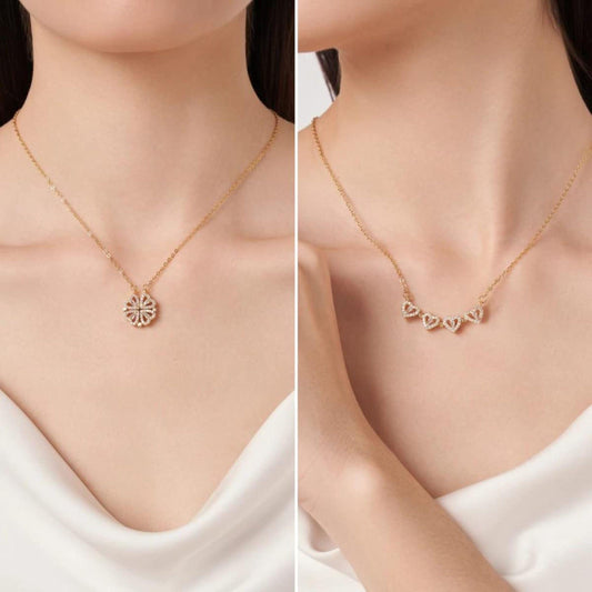 Four Love Hearts Pendant Necklace rose  Diamond Leaf Clover Heart Necklaces - SayToLove