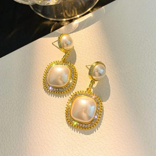 New Trendy Geometric Square Imitation Pearl Drop Earrings - SayToLove