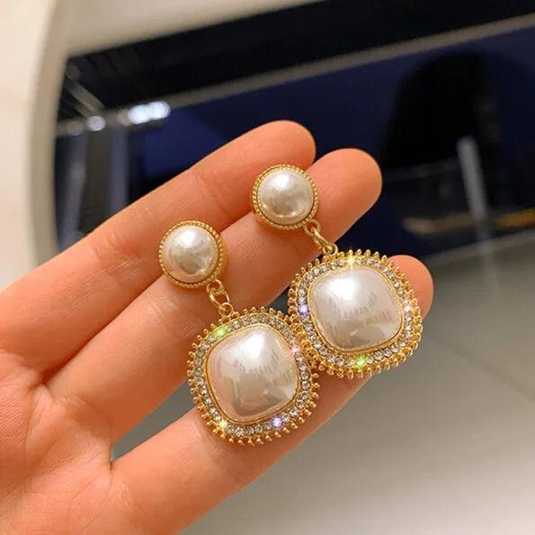 New Trendy Geometric Square Imitation Pearl Drop Earrings - SayToLove
