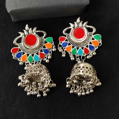 Oxidised Multicolored Meena Jhumka Earring - SayToLove