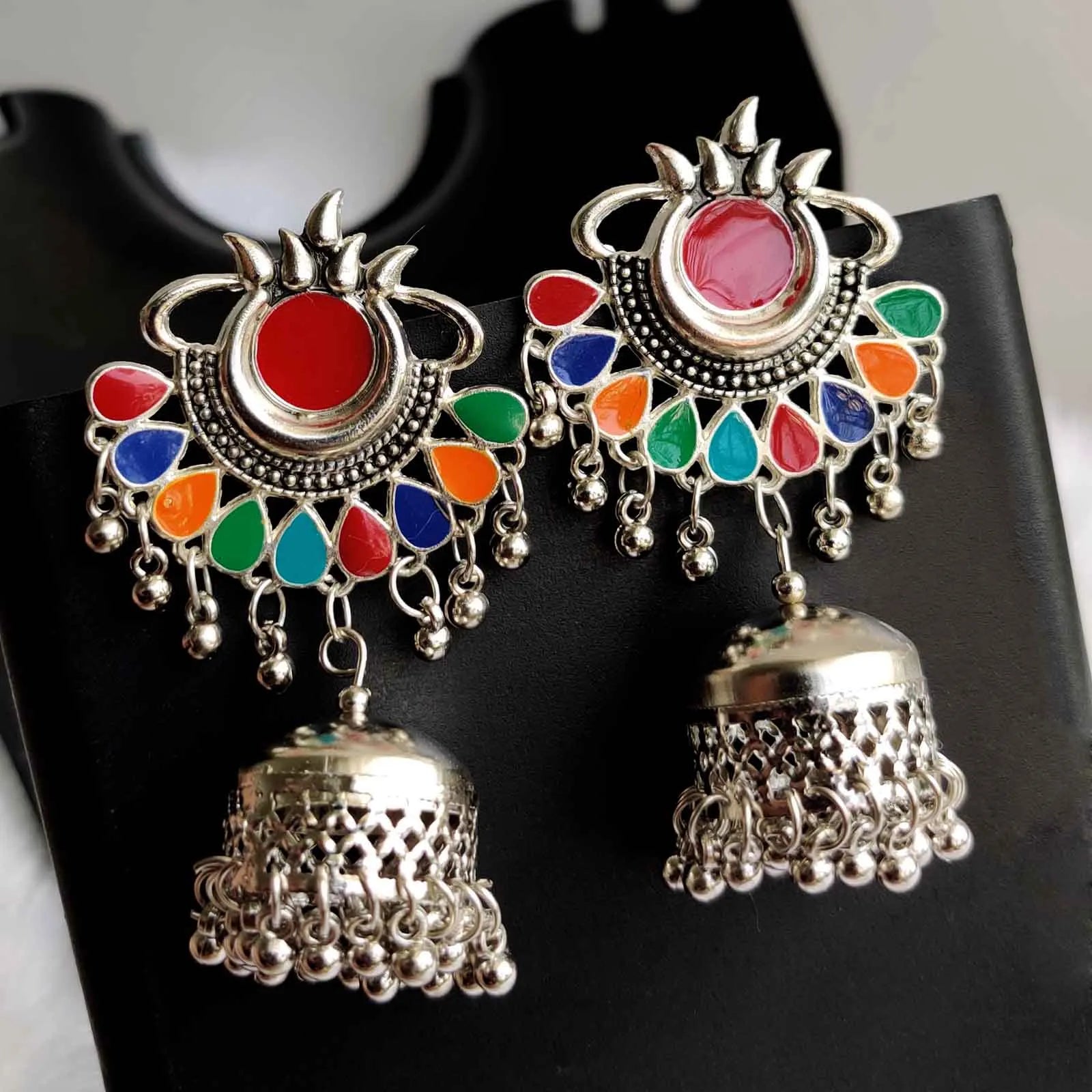 Oxidised Multicolored Meena Jhumka Earring - SayToLove