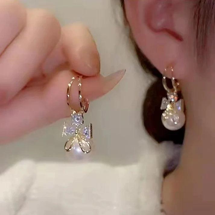 Heavy Pearl Drop and Bow Stud Earring - SayToLove