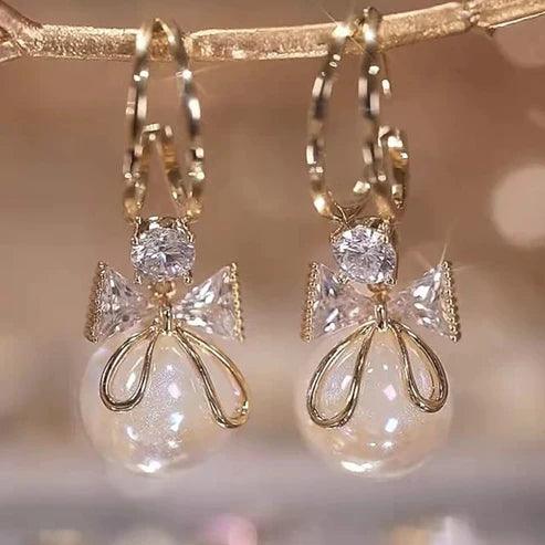 Heavy Pearl Drop and Bow Stud Earring - SayToLove